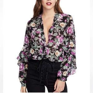 Rachel Rachel Roy Black Floral Button Down Blouse